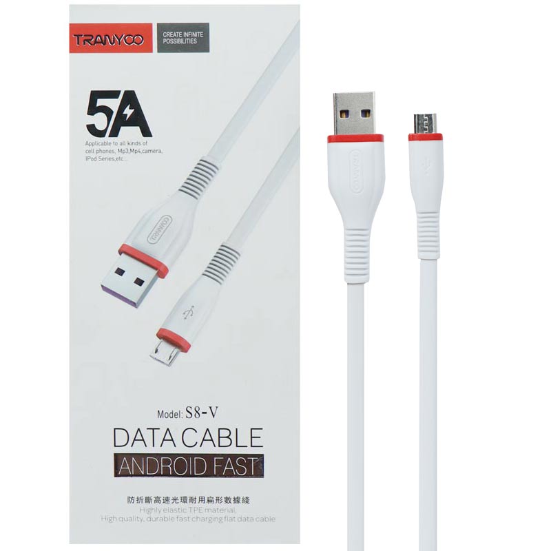 کابل میکرو یو اس بی فست شارژ Tranyoo S8-V 5A 1m