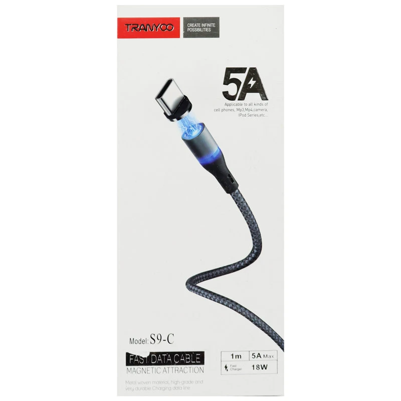 کابل فست شارژ مگنتی Tranyoo S9-C 5A Type-C 1m
