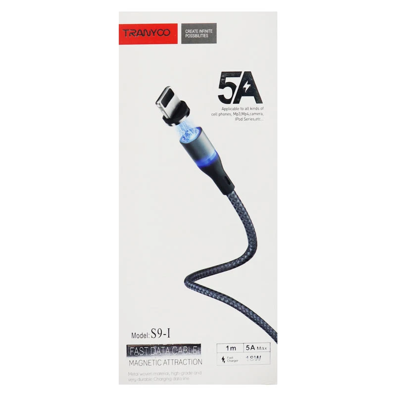 کابل آیفونی فست شارژ مگنتی Tranyoo S9-I 5A 1m