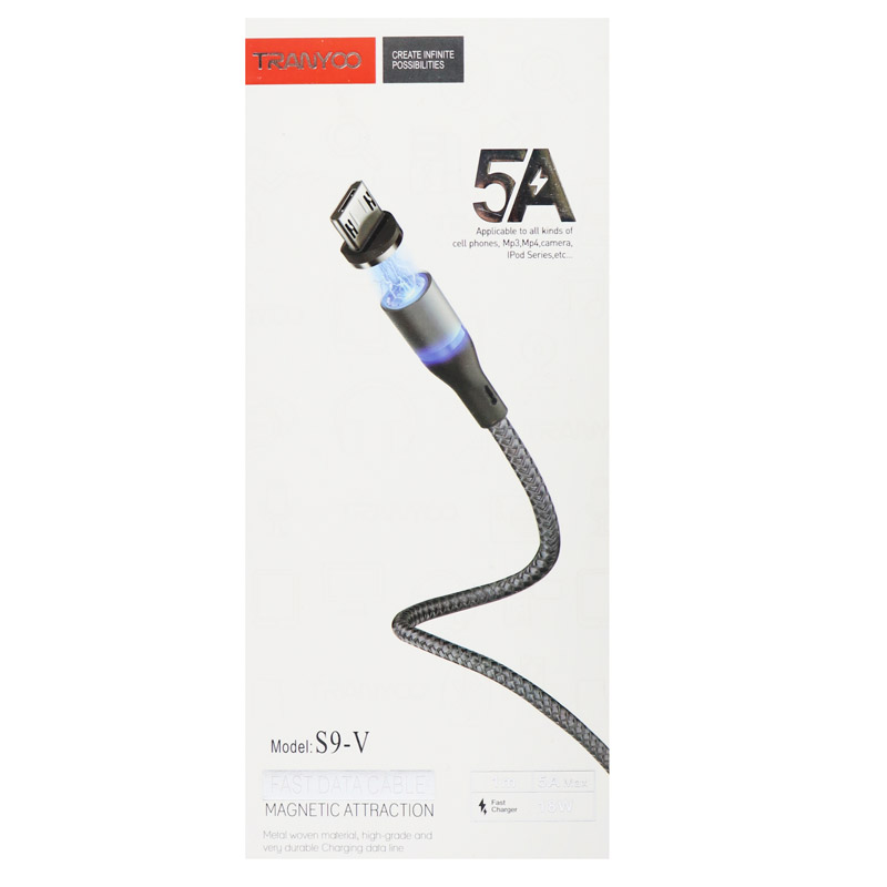 کابل میکرو یو اس بی فست شارژ مگنتی Tranyoo S9-V 5A 1m