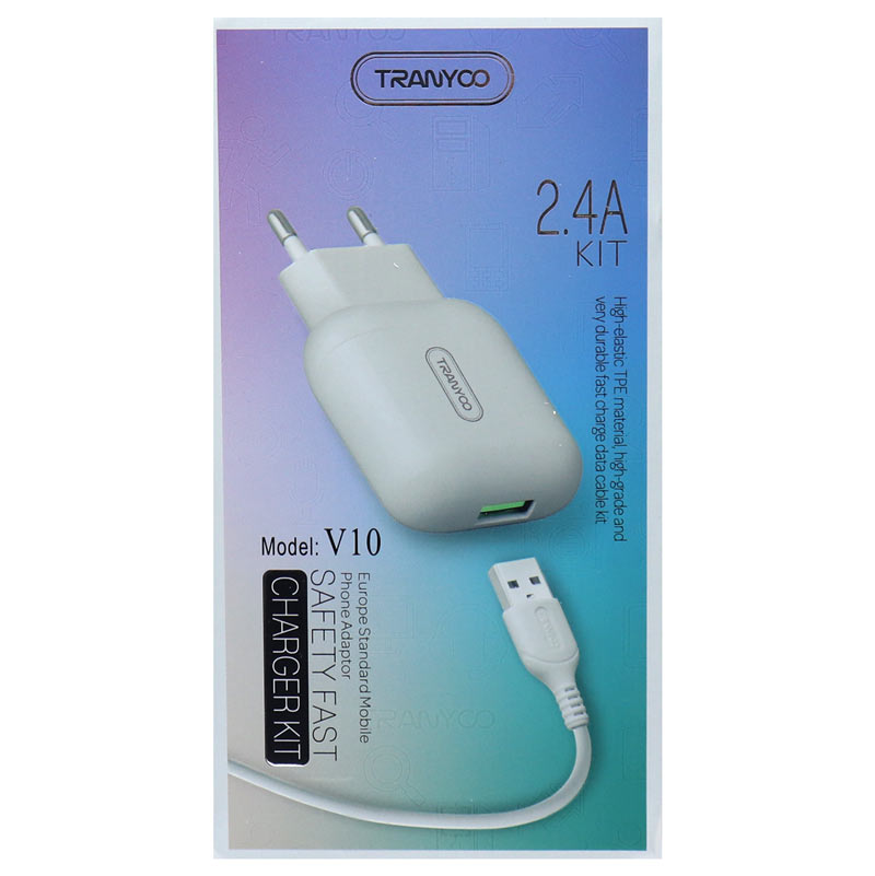 شارژر دیواری فست شارژ Tranyoo V10 2.4A 12W + کابل میکرو یو اس بی