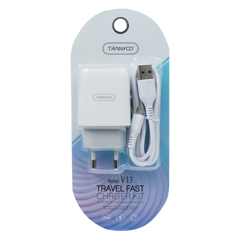 شارژر دیواری فست شارژ Tranyoo V13 2.4A 12W + کابل میکرو یو اس بی