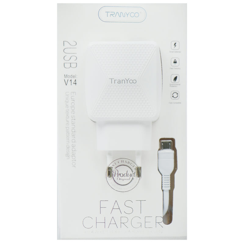 شارژر دیواری فست شارژ Tranyoo V14 2.4A 12W + کابل میکرو یو اس بی
