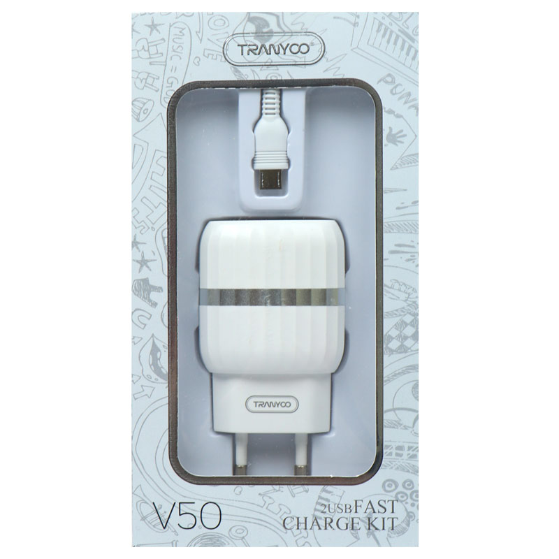 شارژر دیواری فست شارژ Tranyoo V50 2.4A 12W + کابل میکرو یو اس بی