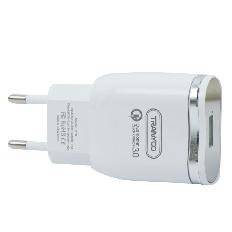 شارژر دیواری فست شارژ Tranyoo V70 QC3 3.6A 18W + کابل میکرو یو اس بی