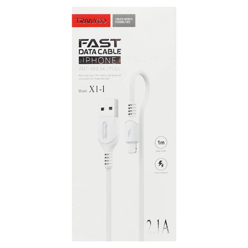 کابل آیفونی فست شارژ Tranyoo X1-I 2.1A 1m
