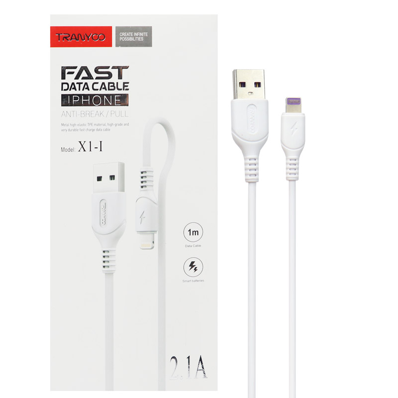 کابل آیفونی فست شارژ Tranyoo X1-I 2.1A 1m