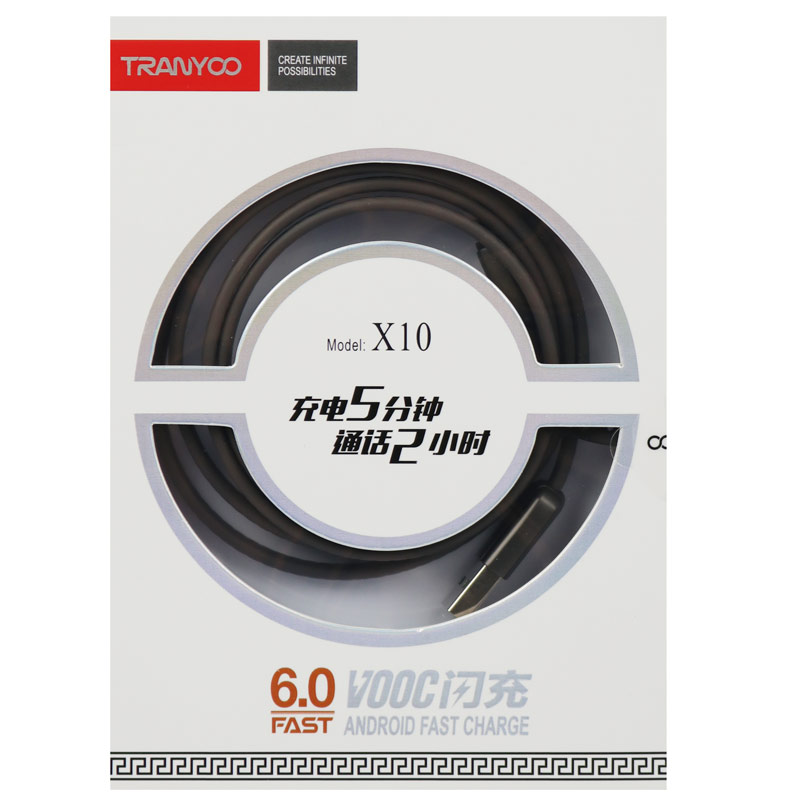 کابل میکرو یو اس بی فست شارژ Tranyoo X10 6A 1m