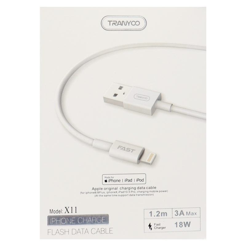 کابل آیفونی فست شارژ Tranyoo X11 3A 1.2m