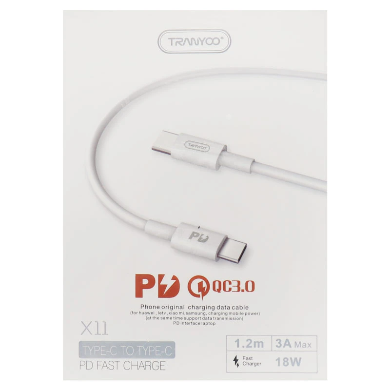 کابل تبدیل فست شارژ Tranyoo X11 3A QC3 PD Type-C TO Type-C 1.2m
