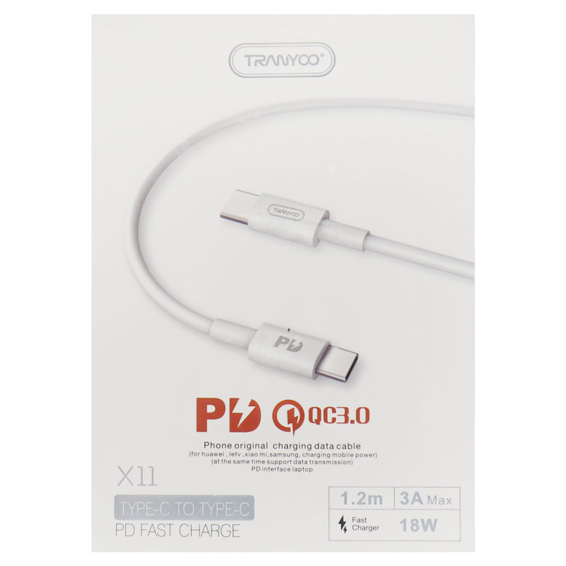 کابل تبدیل فست شارژ Tranyoo X11 3A QC3 PD Type-C TO Type-C 1.2m