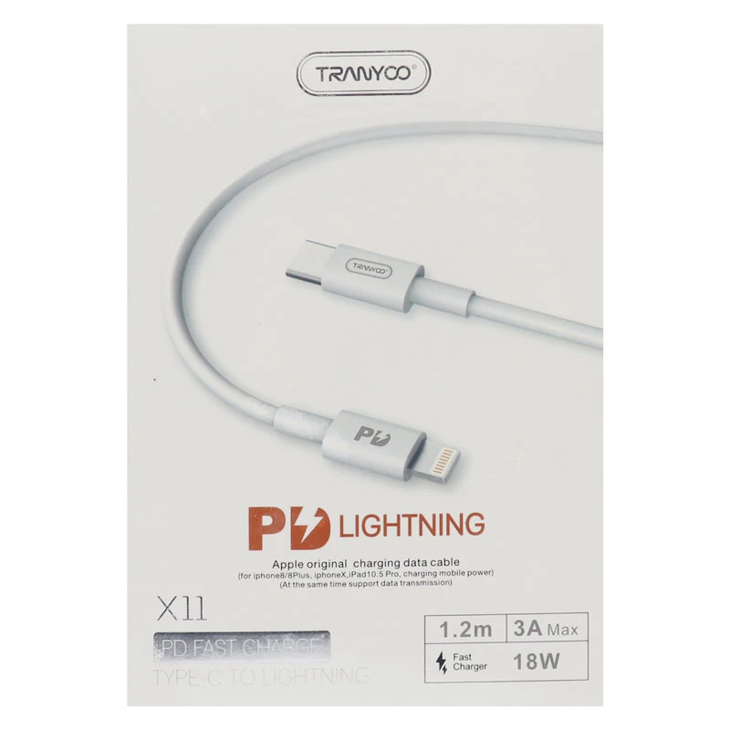کابل تبدیل فست شارژ Tranyoo X11 QC3 PD 3A Type-C to Lightning 1.2m