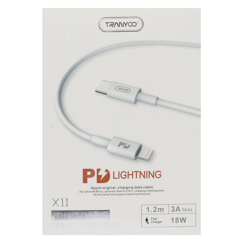 کابل تبدیل فست شارژ Tranyoo X11 QC3 PD 3A Type-C to Lightning 1.2m