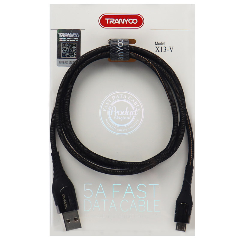 کابل میکرو یو اس بی فست شارژ Tranyoo X13-V 5A 1m
