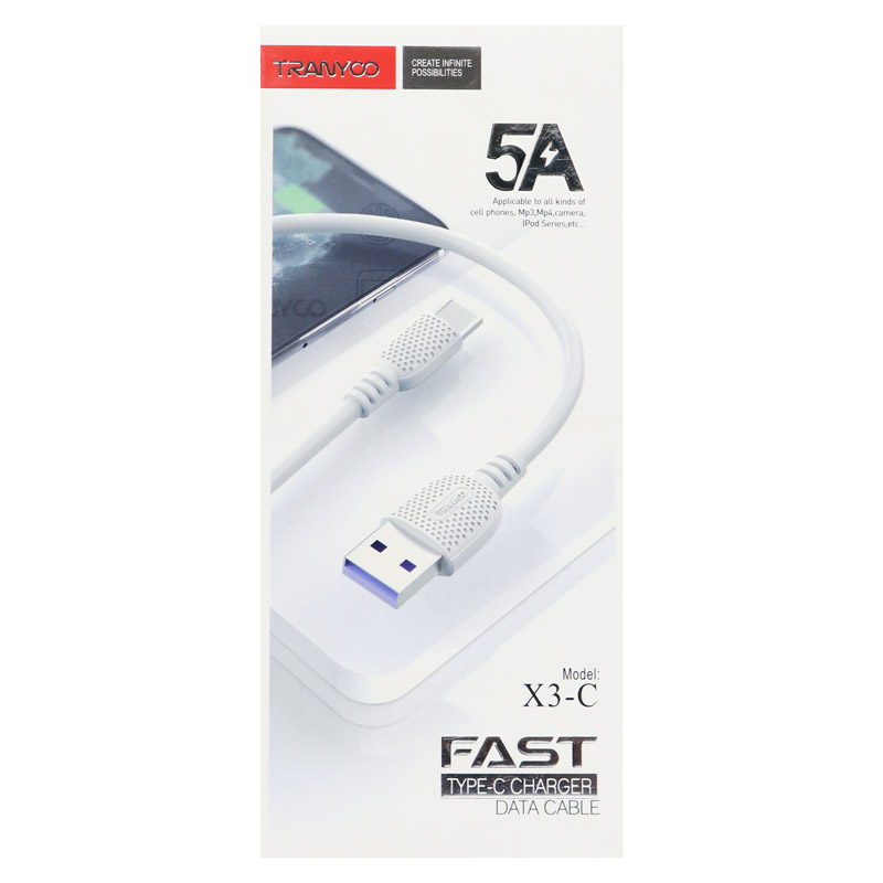 کابل فست شارژ Tranyoo X3-C 5A Type-C 1m