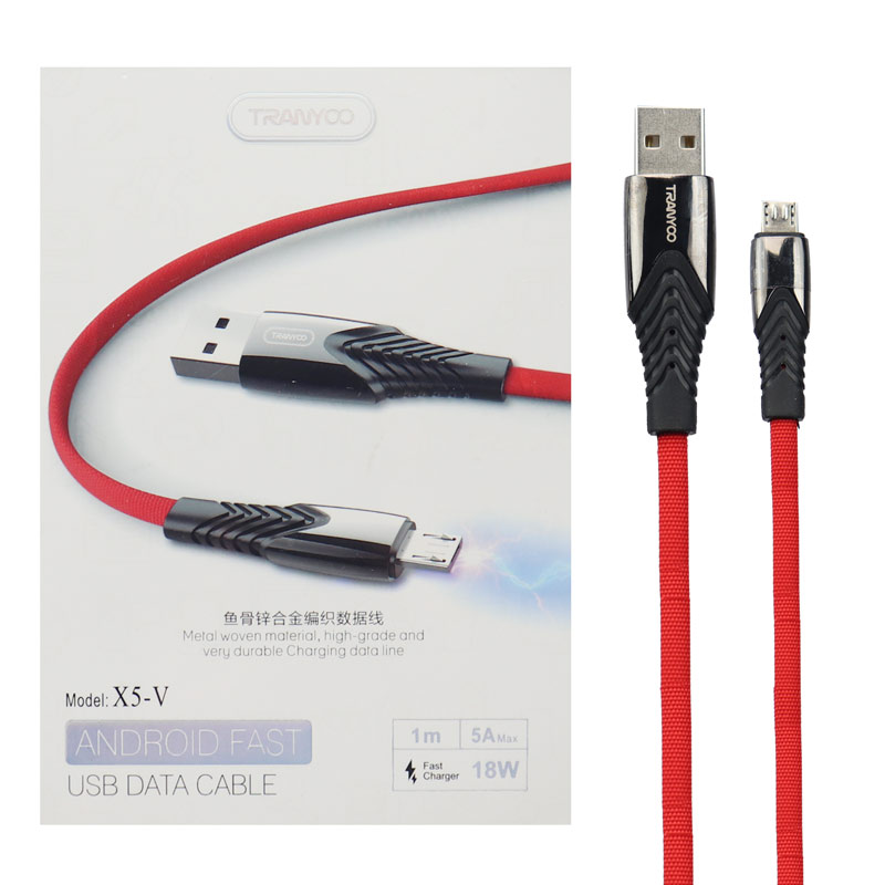 کابل میکرو یو اس بی فست شارژ Tranyoo X5-V 5A 1m
