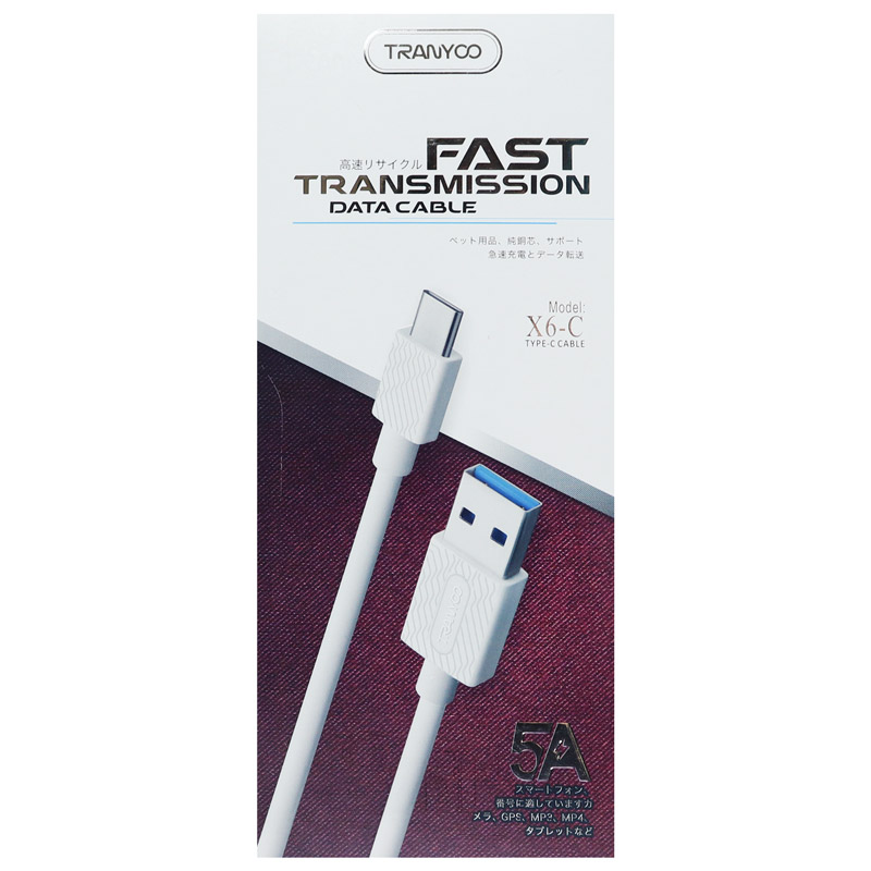 کابل فست شارژ Tranyoo X6-C Type-C 5A 1m