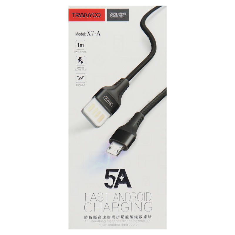 کابل میکرو یو اس بی فست شارژ Tranyoo X7-A 5A 1m