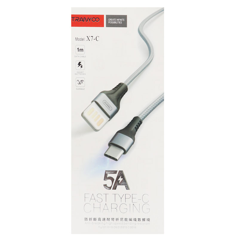 کابل فست شارژ Tranyoo X7-C 5A Type-C 1m