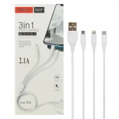 کابل 3 سر فست شارژ Tranyoo XS1 2.1A 1.2m
