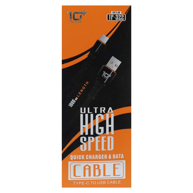 کابل فست شارژ 10Plus TP-322 3A Type-C 1m