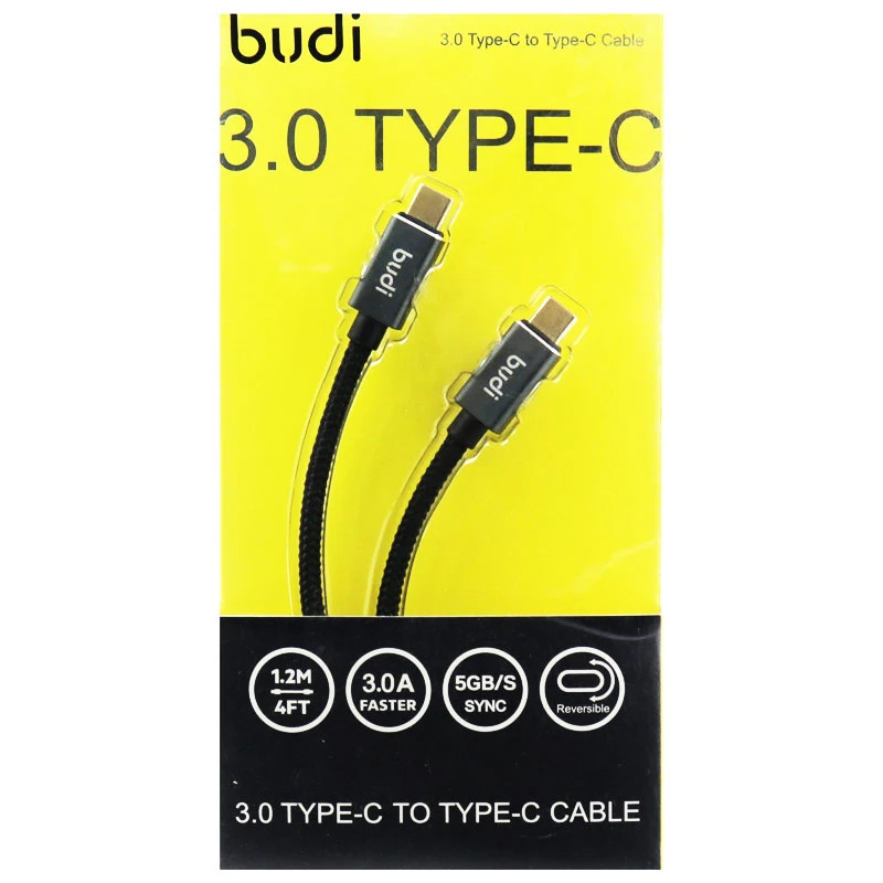 کابل تبدیل فست شارژ BUDI M8J178TT-BLK Type-C to Type-C 3A 1.2m