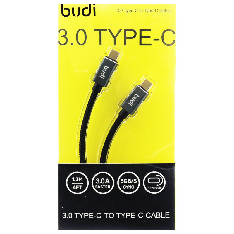 کابل تبدیل فست شارژ BUDI M8J178TT-BLK Type-C to Type-C 3A 1.2m