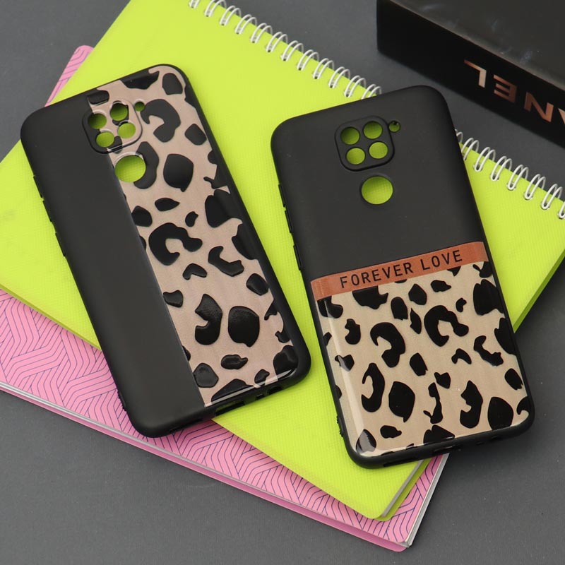 قاب طرحدار محافظ لنزدار مشکی پلنگی شیائومی Redmi Note 9