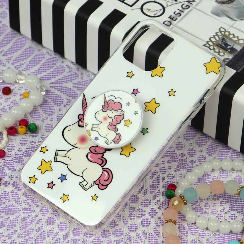 قاب سوپر IMD دور شفاف پاپ سوکت دار iPhone 11 Pro یونیکورن