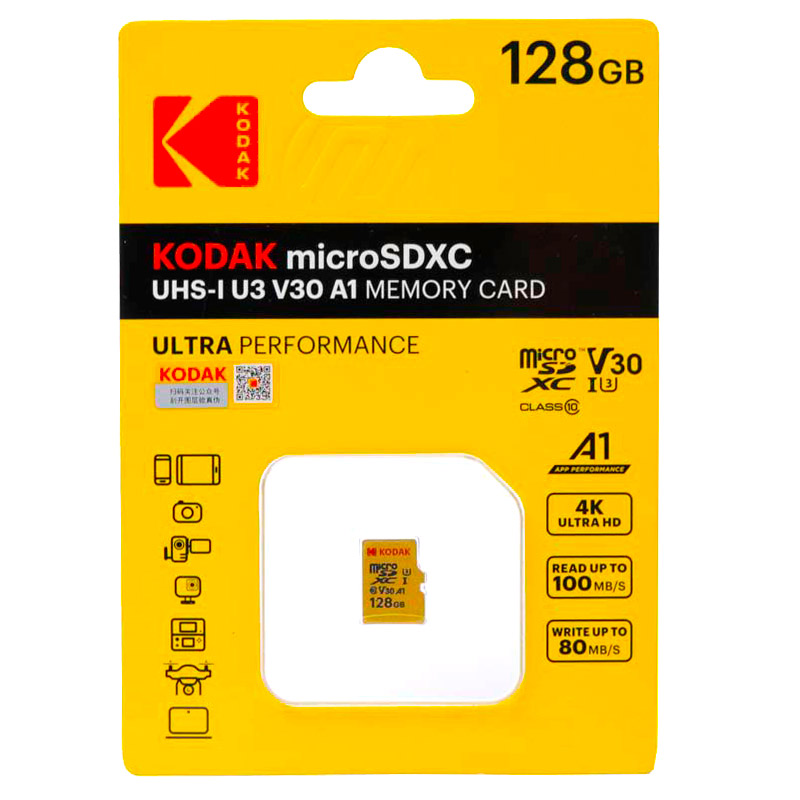 رم میکرو 128 گیگ کداک Kodak Ultra A1 V30 U3 C10 100MB/s