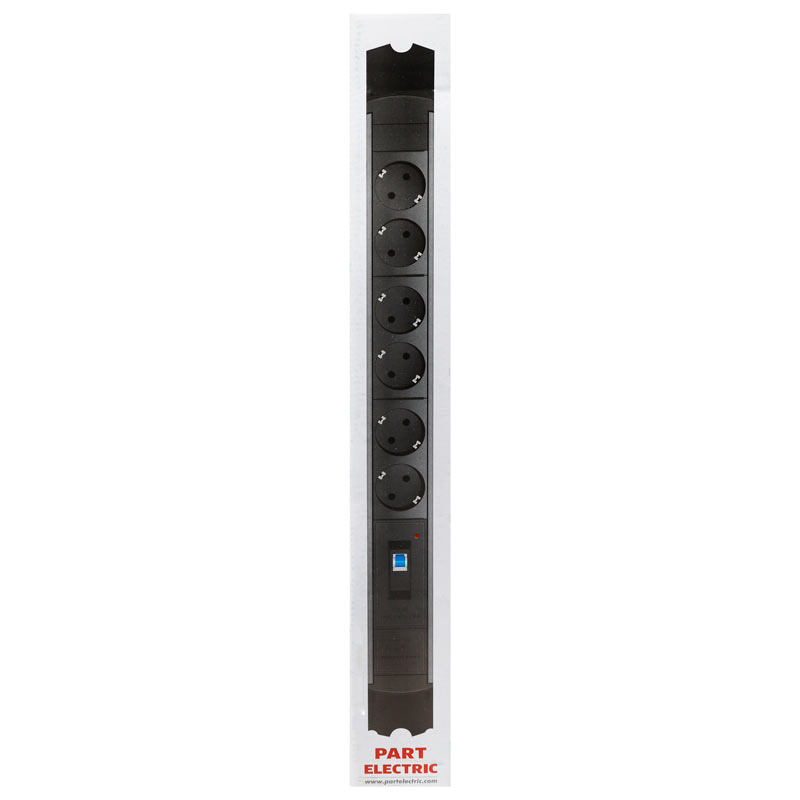 چند راهی 6 خانه ارت دار پارت الکتریک PE2253 Rack Mount با کابل 1/8 متری