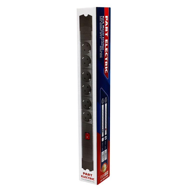 چند راهی 6 خانه ارت دار پارت الکتریک PE2253 Rack Mount با کابل 1/8 متری