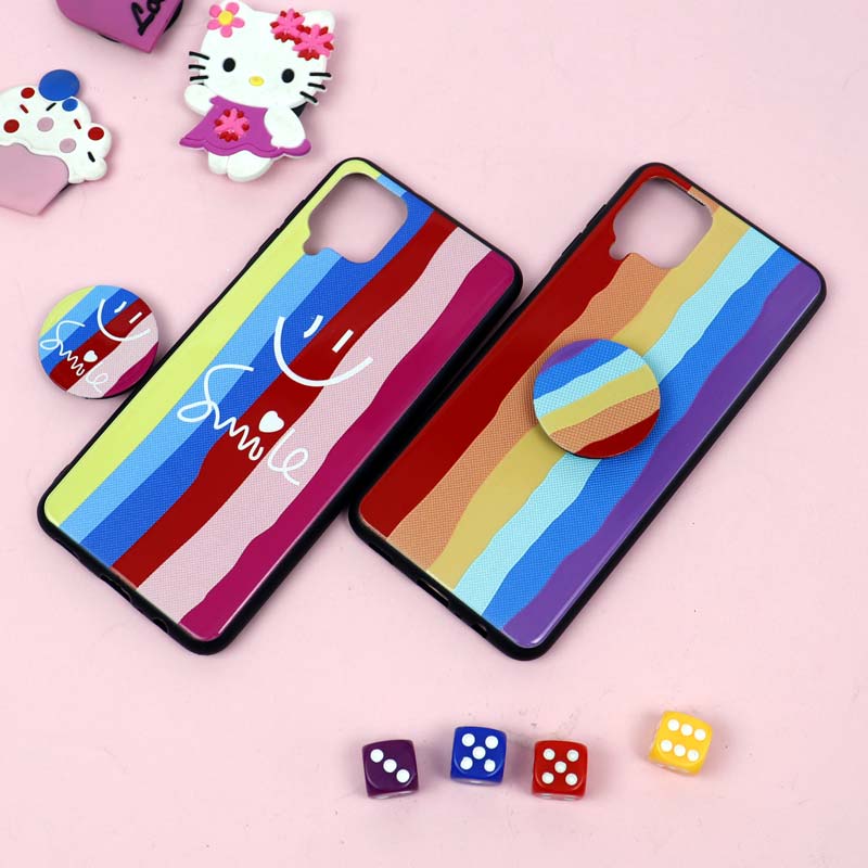 قاب فانتزی برجسته + پاپ سوکت طرح رنگین کمان سامسونگ A12 سری D