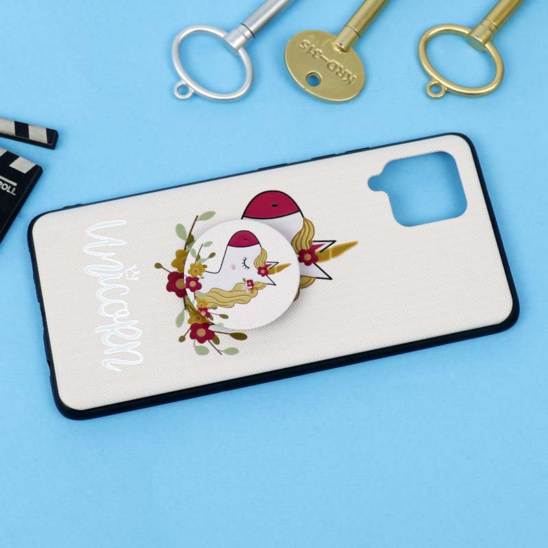 قاب فانتزی برجسته + پاپ سوکت طرح یونیکورن سامسونگ Samsung Galaxy A42 5G سری D
