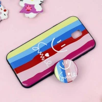 قاب فانتزی برجسته + پاپ سوکت طرح رنگین کمان سامسونگ J7 Pro سری D