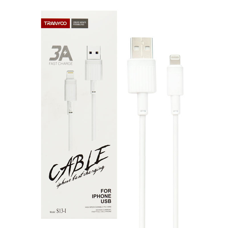 کابل آیفونی فست شارژ Tranyoo S13-I 3A 1m