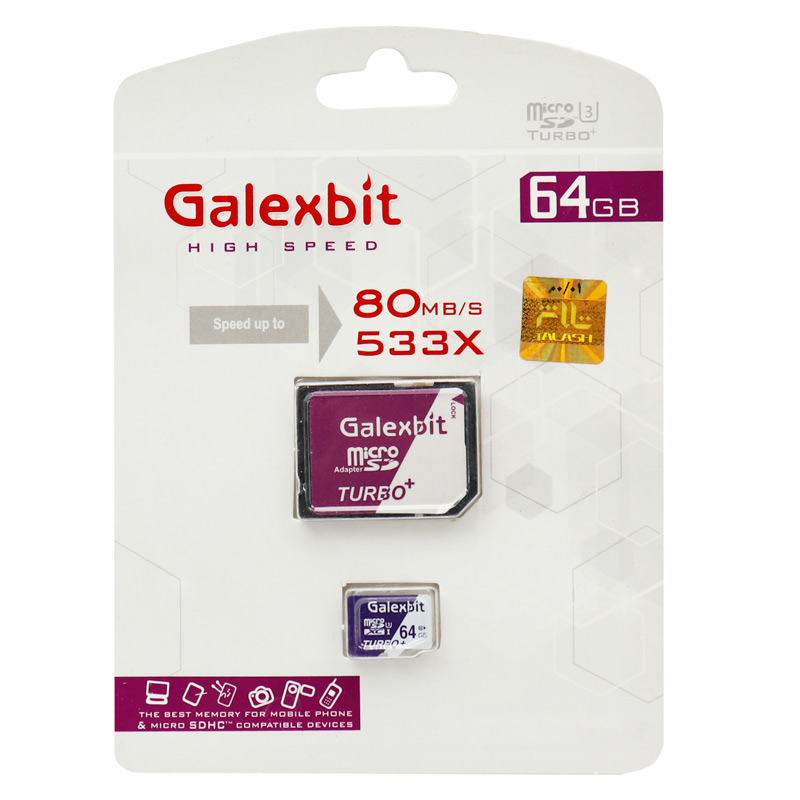 رم میکرو 64 گیگ گلکس بیت Galexbit Turbo+ 533X U3 C10 80MB/s + خشاب