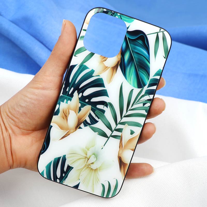 قاب پشت گلسی طرح برگ iPhone 12