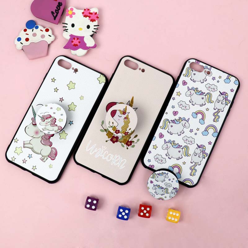 قاب فانتزی برجسته + پاپ سوکت طرح یونیکورن آیفون iPhone 7 Plus / 8 Plus سری D