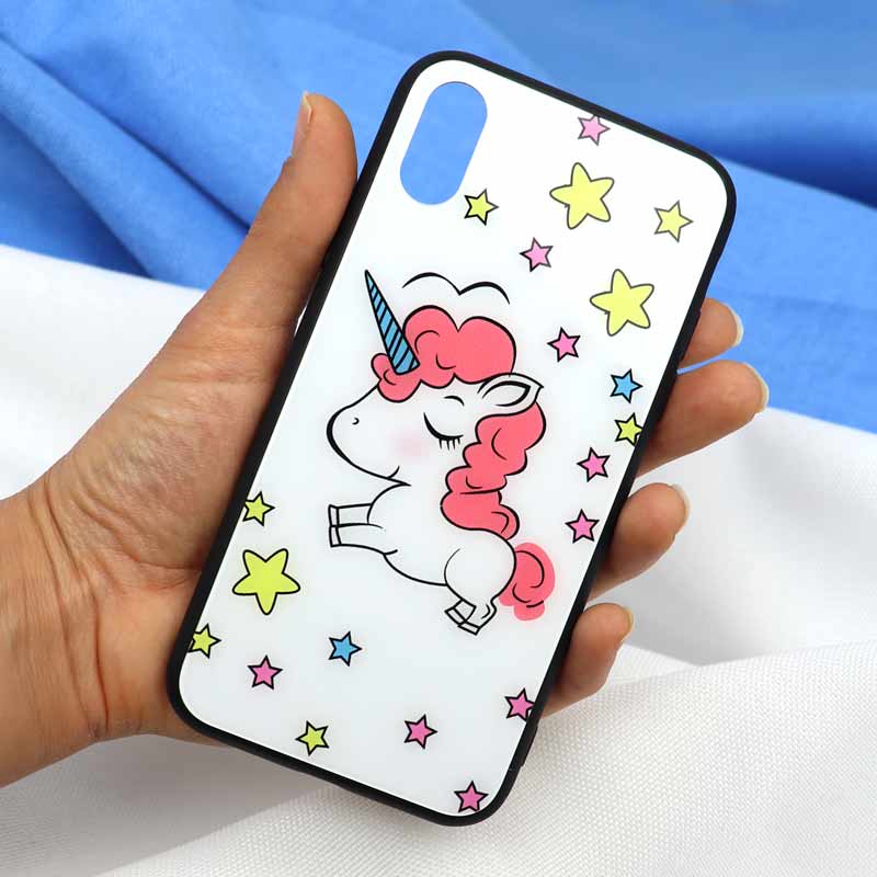 قاب پشت گلسی طرح یونیکورن iPhone X/XS