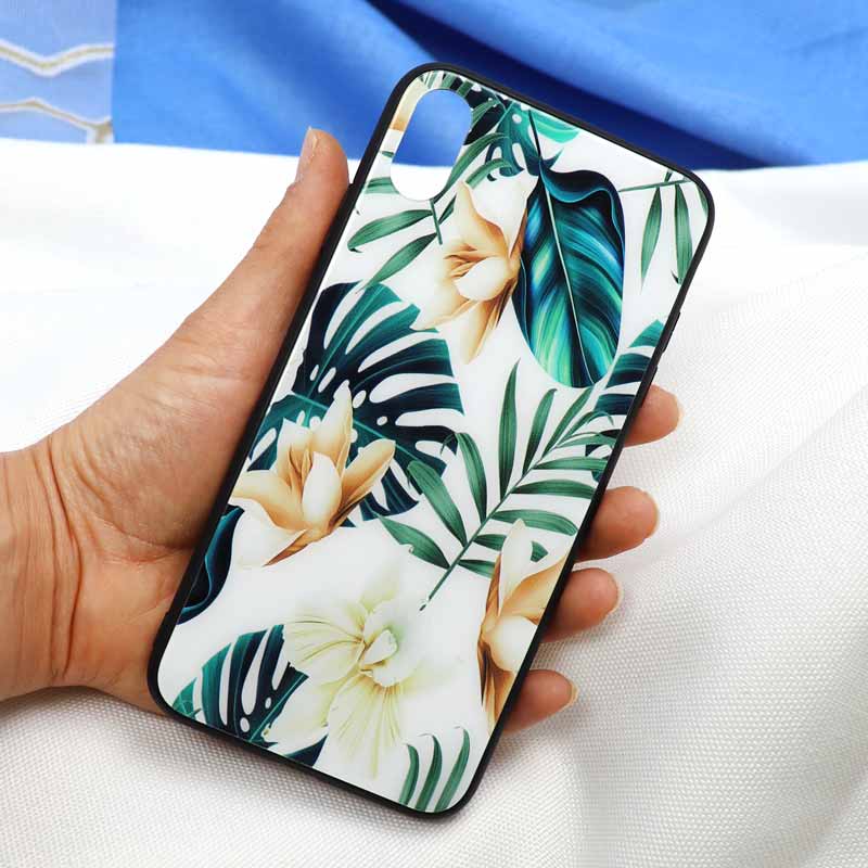 قاب پشت گلسی طرح برگ iPhone XS Max