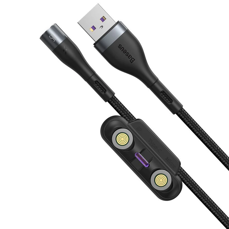 کابل 3 سر مگنتی فست شارژ Baseus CA1T3-B 5A 40W 1m