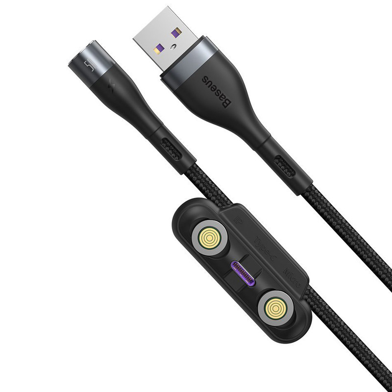 کابل 3 سر مگنتی فست شارژ Baseus CA1T3-B 5A 40W 1m