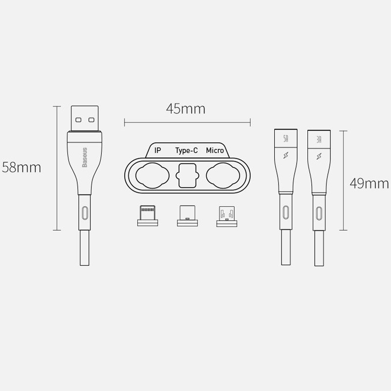 کابل 3 سر مگنتی فست شارژ Baseus CA1T3-B 5A 40W 1m