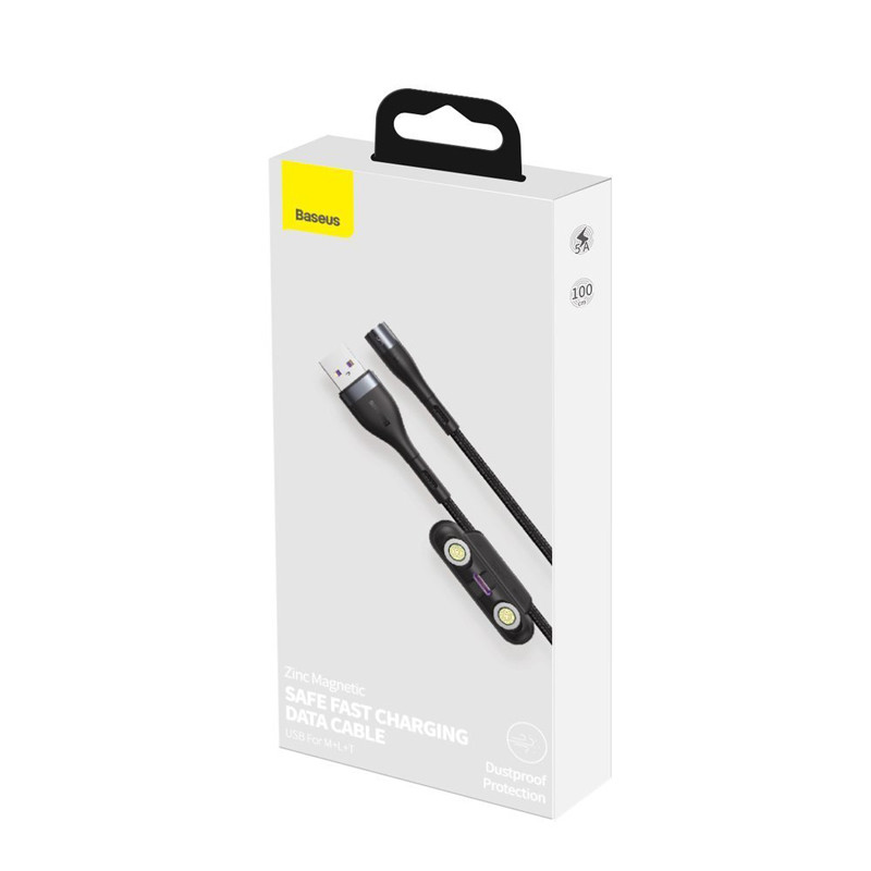 کابل 3 سر مگنتی فست شارژ Baseus CA1T3-B 5A 40W 1m