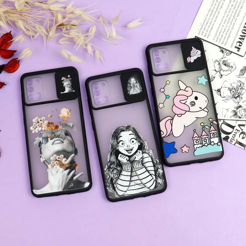 قاب سامسونگ Galaxy A31 طرح دار دخترانه سری B محافظ لنزدار کشویی