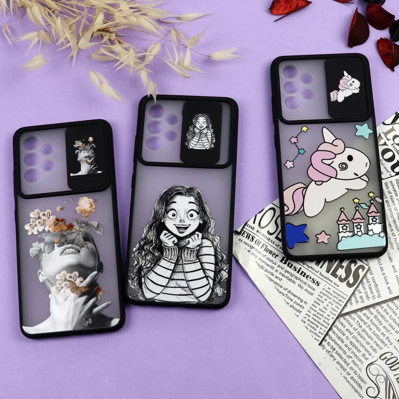 قاب سامسونگ Galaxy A32 4G طرح دار دخترانه سری B محافظ لنزدار کشویی