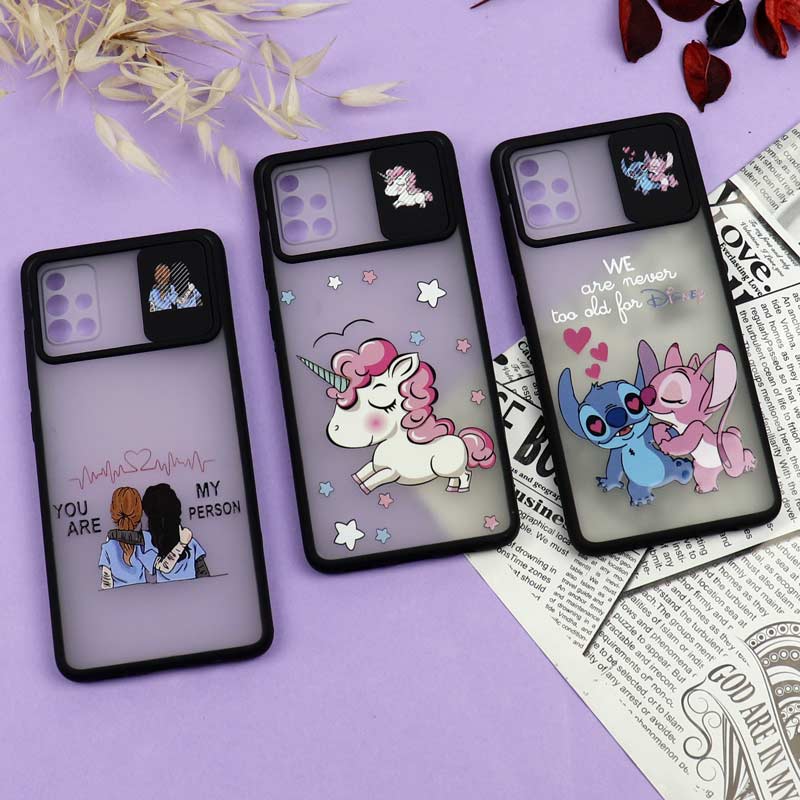 قاب محافظ لنز دار کشویی طرحدار دخترانه Samsung A51 سری B