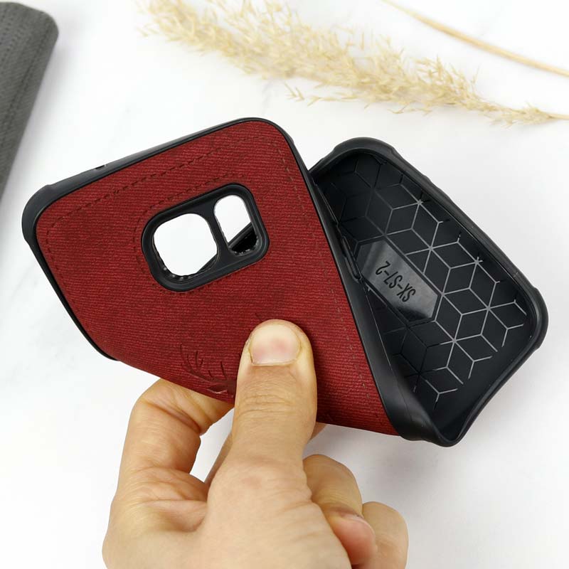قاب چرمی سامسونگ Galaxy S7 طرح گوزن محافظ لنزدار زرشکی