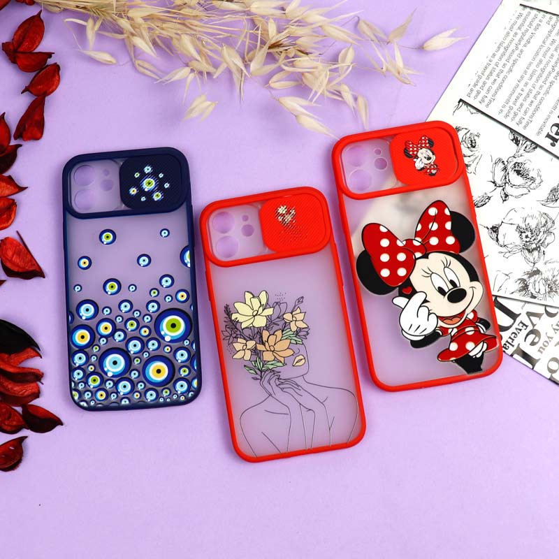 قاب محافظ لنز دار کشویی طرحدار دخترانه iPhone 12 سری B
